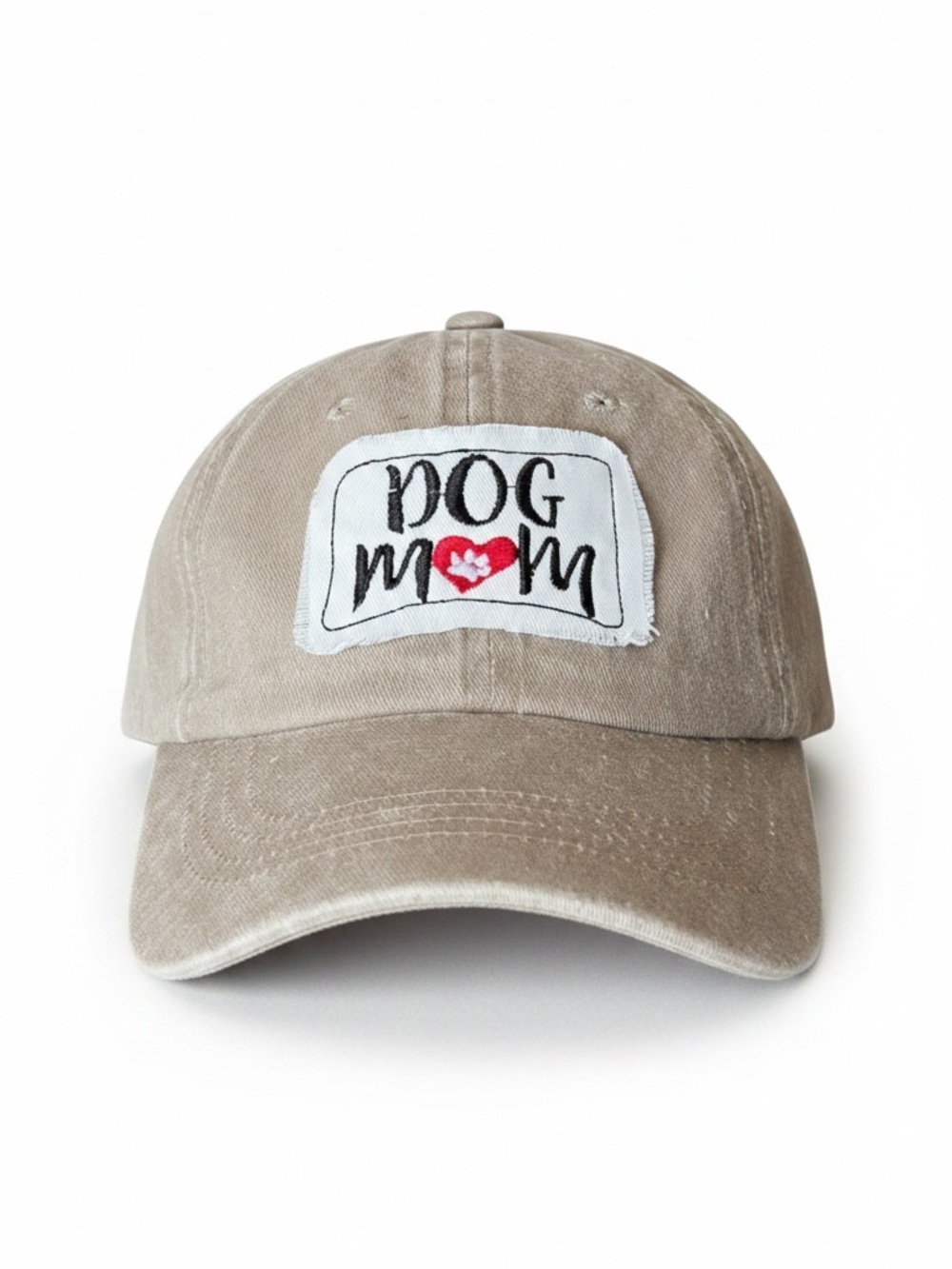 Washed Brown Dog Mom Paw Print Heart Patch 100% Cotton Embroidered Baseball Hat